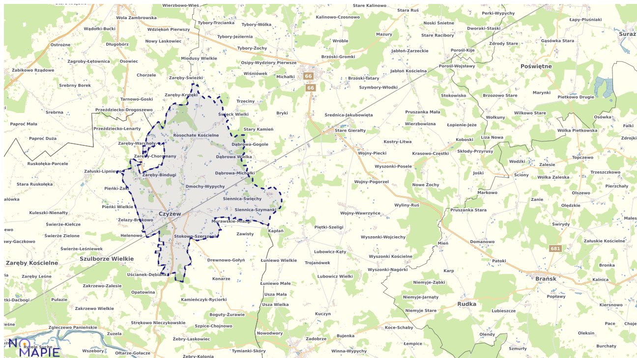 Mapa obszarów ochrony przyrody Czyżewa