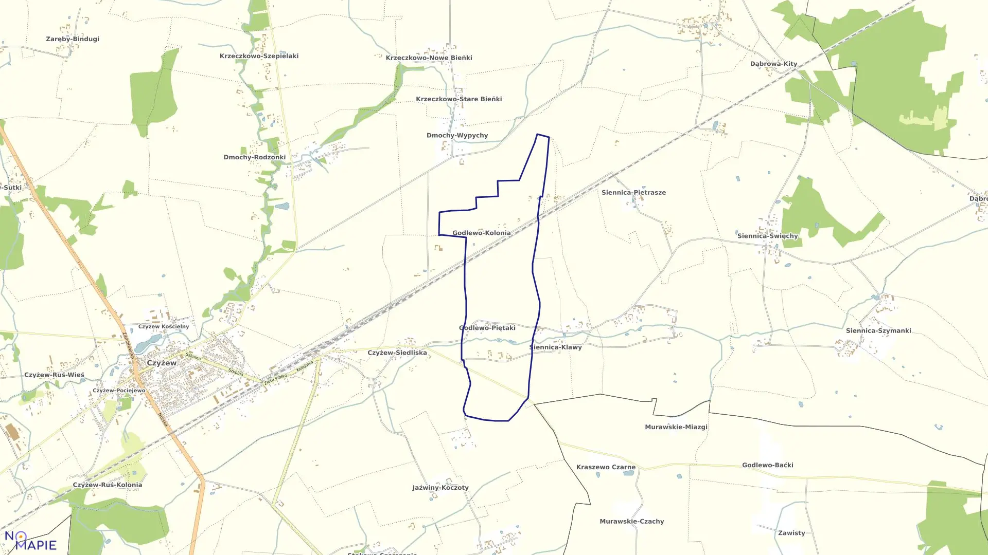 Mapa obrębu GODLEWO-PIĘTAKI w gminie Czyżew