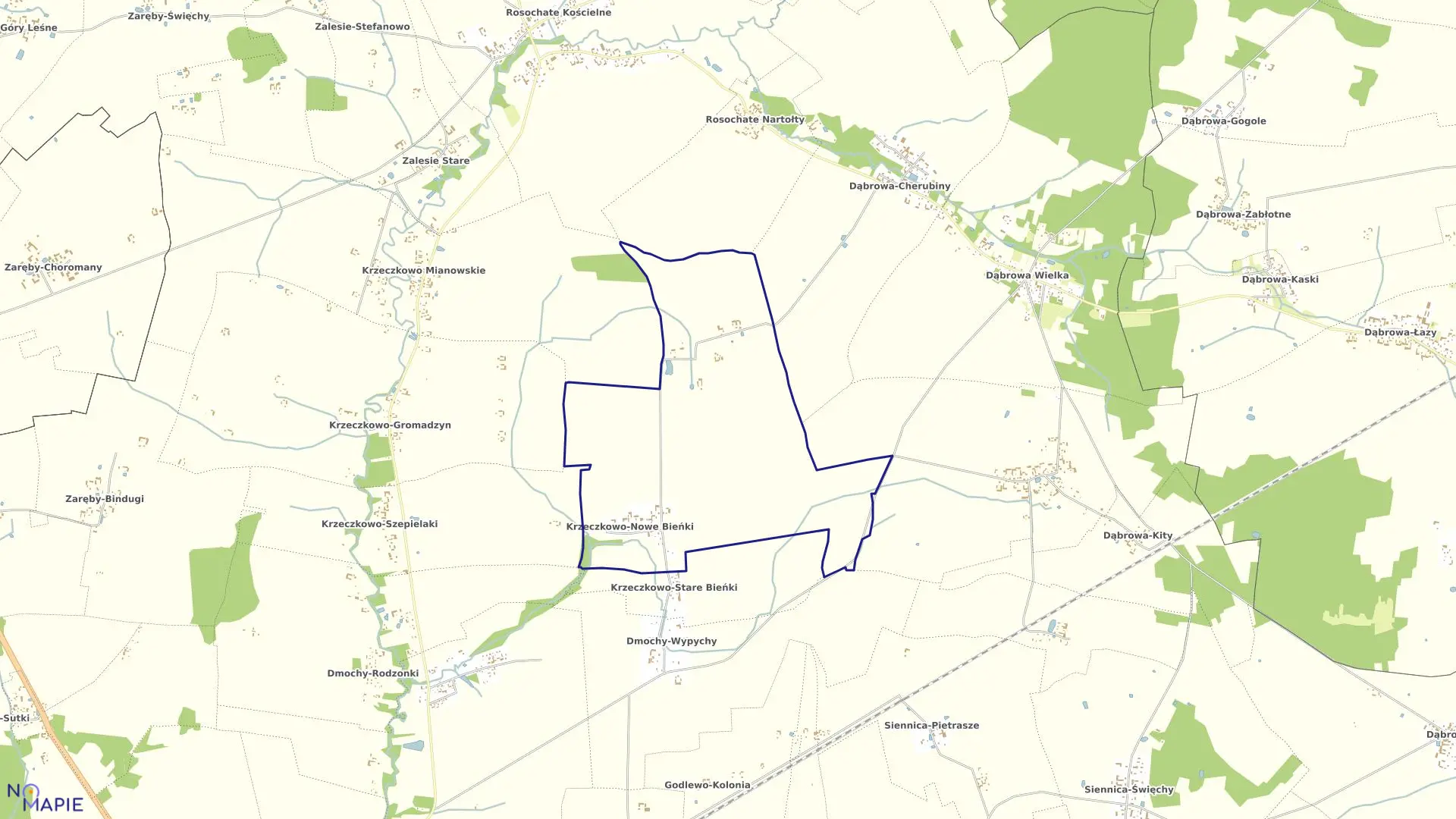 Mapa obrębu KRZECZKOWO-NOWE BIEŃKI w gminie Czyżew