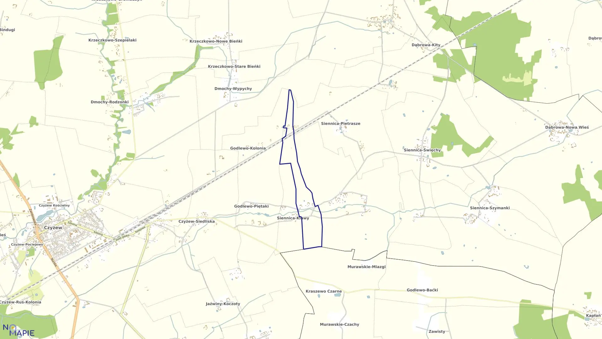 Mapa obrębu SIENNICA-KARASIE w gminie Czyżew